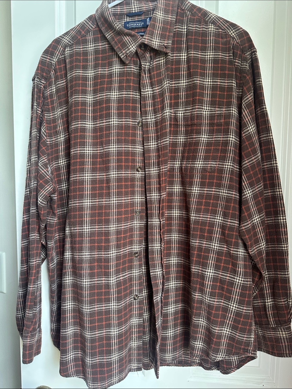 Converse Brown Plaid Button-Down Shirt with Cream & Rust Stripes